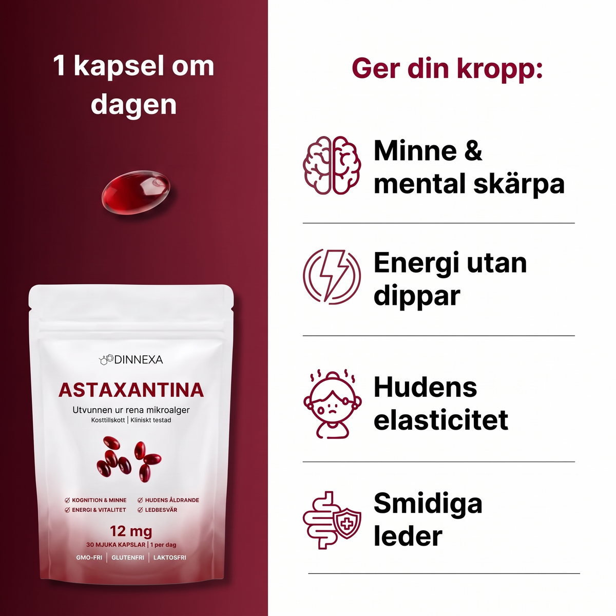 Astaxantin 12 mg – Cellskydd för hjärna och kropp